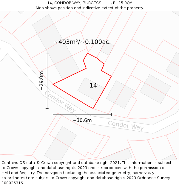 14, CONDOR WAY, BURGESS HILL, RH15 9QA: Plot and title map