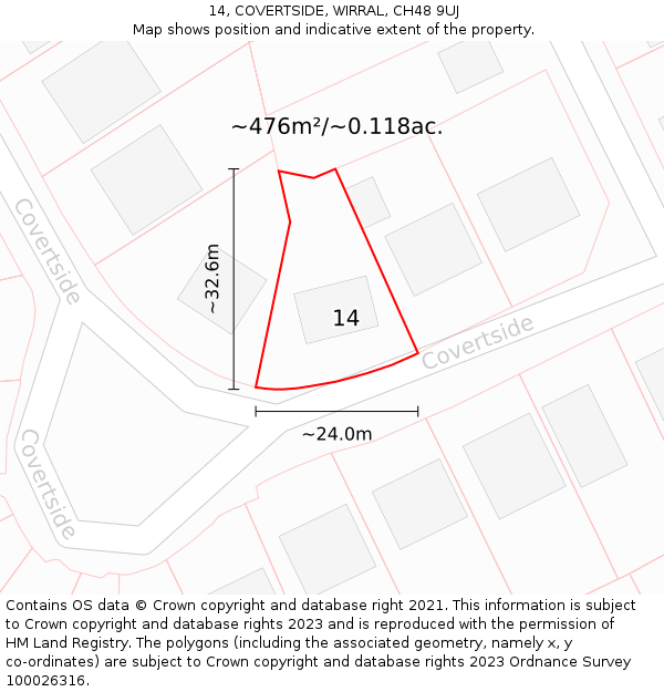 14, COVERTSIDE, WIRRAL, CH48 9UJ: Plot and title map