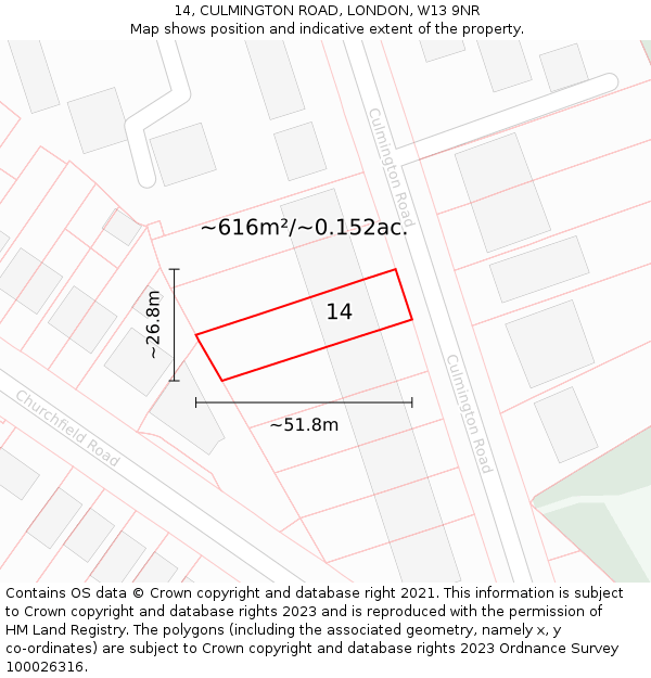 14, CULMINGTON ROAD, LONDON, W13 9NR: Plot and title map