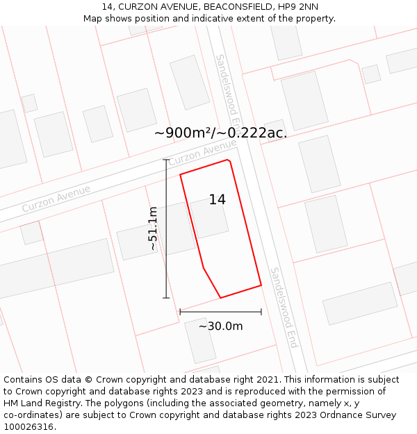 14, CURZON AVENUE, BEACONSFIELD, HP9 2NN: Plot and title map