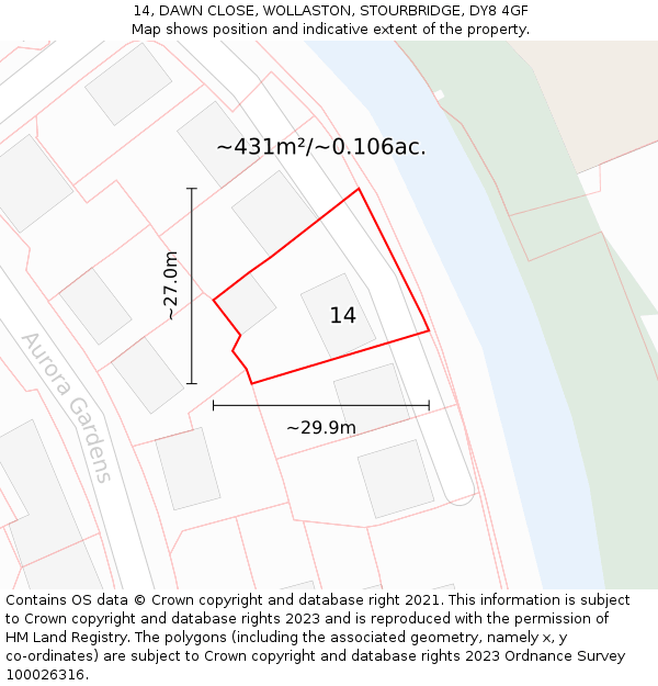 14, DAWN CLOSE, WOLLASTON, STOURBRIDGE, DY8 4GF: Plot and title map