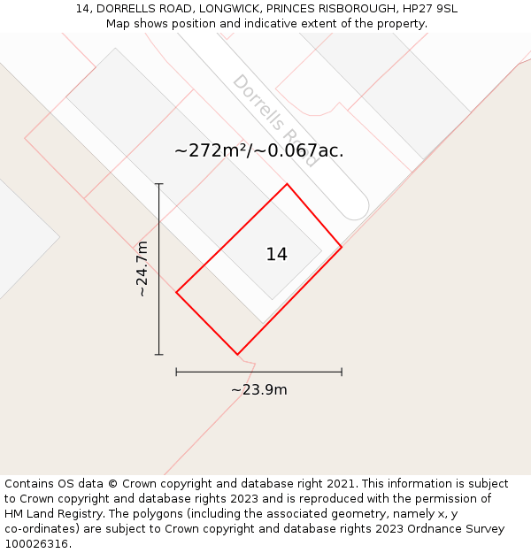 14, DORRELLS ROAD, LONGWICK, PRINCES RISBOROUGH, HP27 9SL: Plot and title map