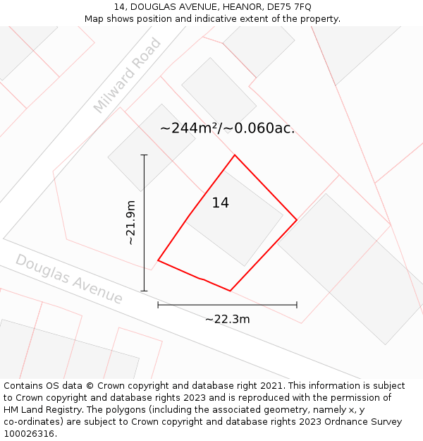 14, DOUGLAS AVENUE, HEANOR, DE75 7FQ: Plot and title map