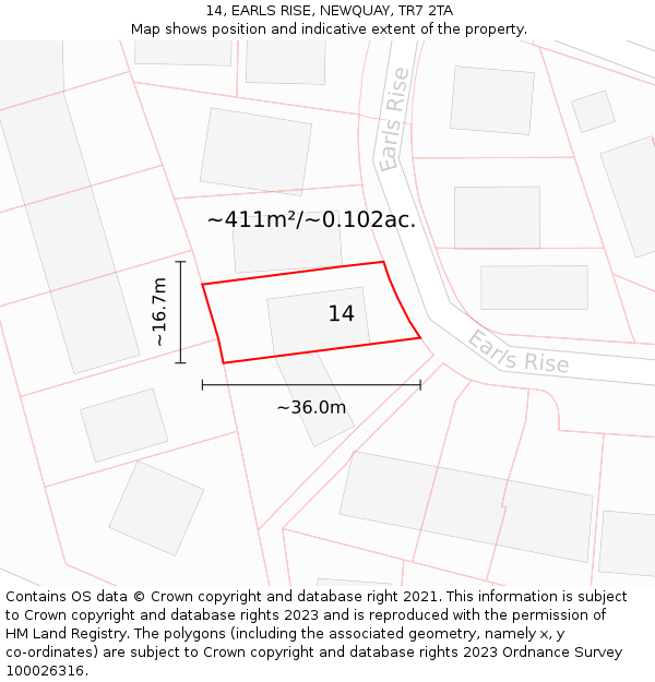 14, EARLS RISE, NEWQUAY, TR7 2TA: Plot and title map