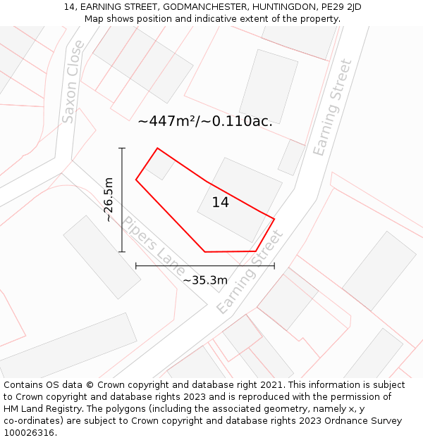 14, EARNING STREET, GODMANCHESTER, HUNTINGDON, PE29 2JD: Plot and title map