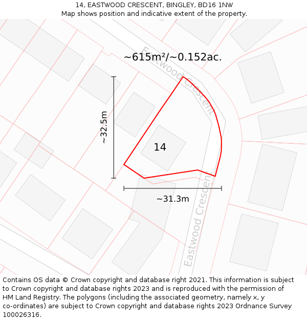 14, EASTWOOD CRESCENT, BINGLEY, BD16 1NW: Plot and title map