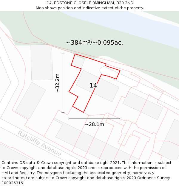 14, EDSTONE CLOSE, BIRMINGHAM, B30 3ND: Plot and title map