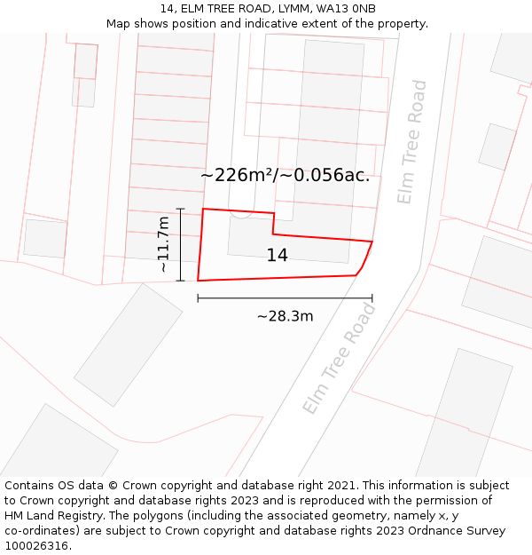 14, ELM TREE ROAD, LYMM, WA13 0NB: Plot and title map