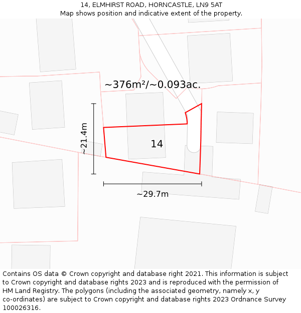 14, ELMHIRST ROAD, HORNCASTLE, LN9 5AT: Plot and title map