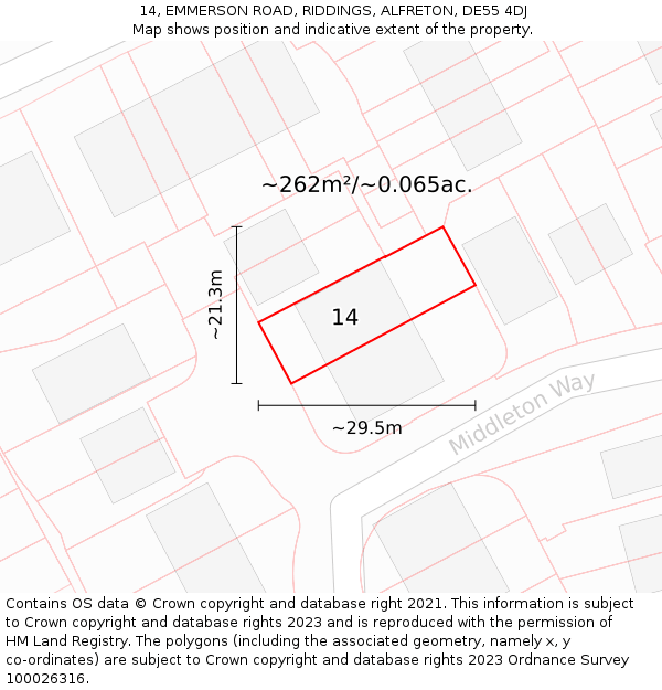 14, EMMERSON ROAD, RIDDINGS, ALFRETON, DE55 4DJ: Plot and title map