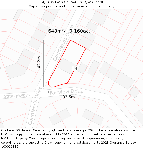 14, FAIRVIEW DRIVE, WATFORD, WD17 4ST: Plot and title map