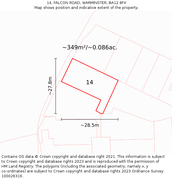 14, FALCON ROAD, WARMINSTER, BA12 8FX: Plot and title map