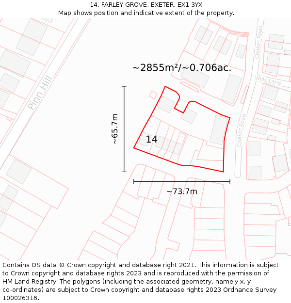 14, FARLEY GROVE, EXETER, EX1 3YX: Plot and title map