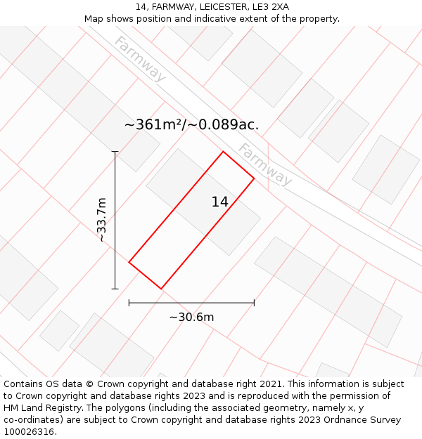 14, FARMWAY, LEICESTER, LE3 2XA: Plot and title map