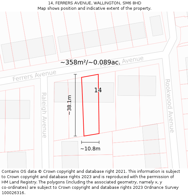 14, FERRERS AVENUE, WALLINGTON, SM6 8HD: Plot and title map