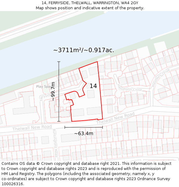 14, FERRYSIDE, THELWALL, WARRINGTON, WA4 2GY: Plot and title map