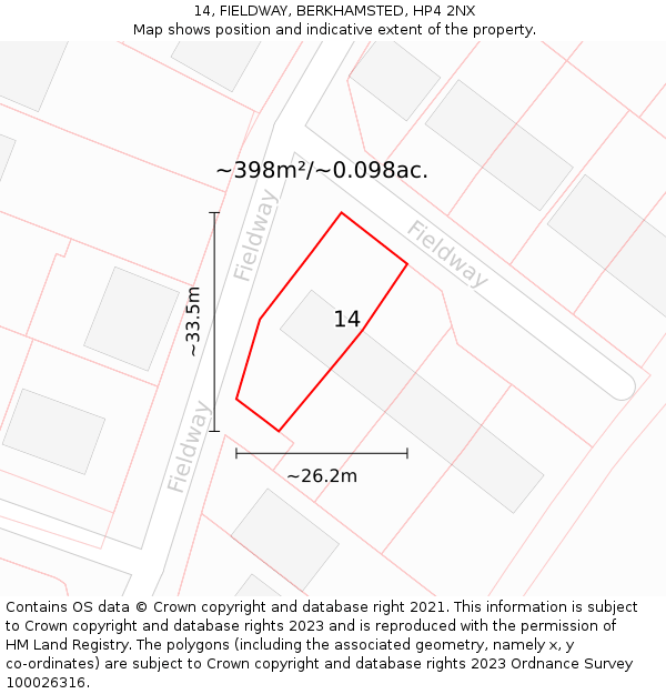 14, FIELDWAY, BERKHAMSTED, HP4 2NX: Plot and title map