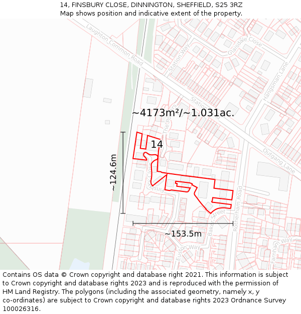 14, FINSBURY CLOSE, DINNINGTON, SHEFFIELD, S25 3RZ: Plot and title map