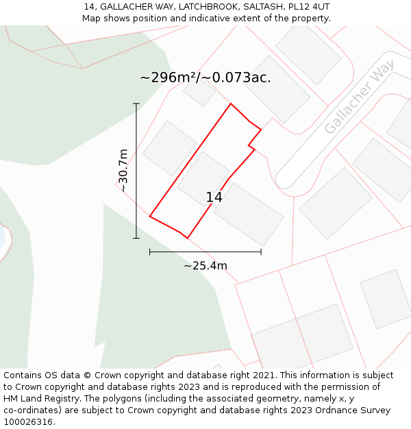 14, GALLACHER WAY, LATCHBROOK, SALTASH, PL12 4UT: Plot and title map