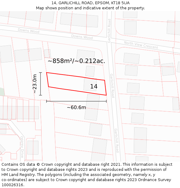 14, GARLICHILL ROAD, EPSOM, KT18 5UA: Plot and title map