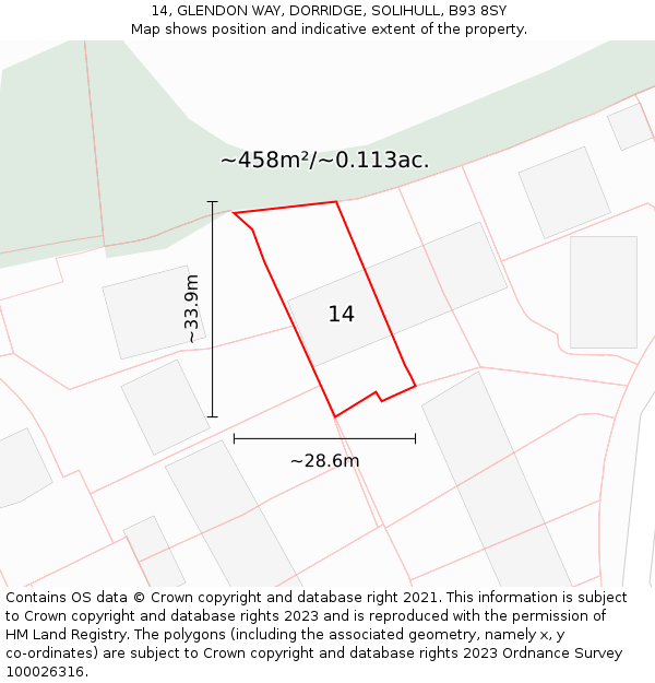 14, GLENDON WAY, DORRIDGE, SOLIHULL, B93 8SY: Plot and title map