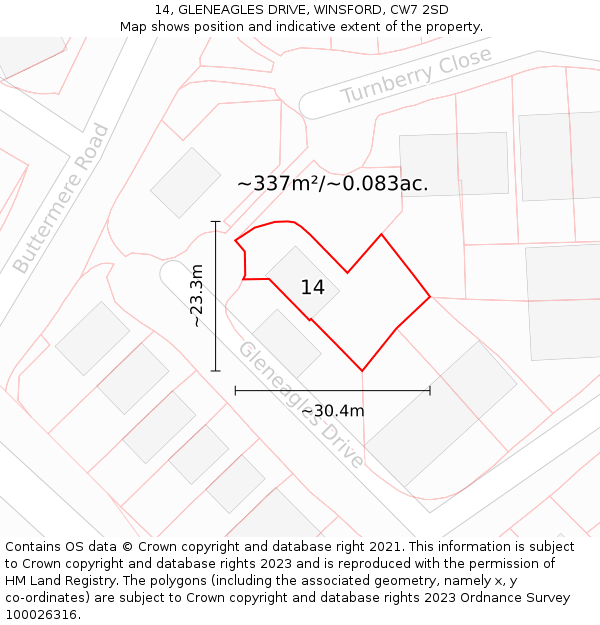 14, GLENEAGLES DRIVE, WINSFORD, CW7 2SD: Plot and title map