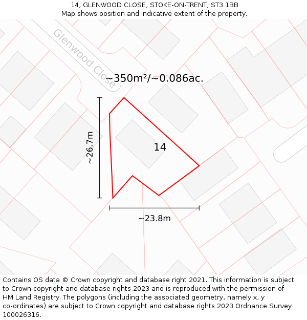 14, GLENWOOD CLOSE, STOKE-ON-TRENT, ST3 1BB: Plot and title map