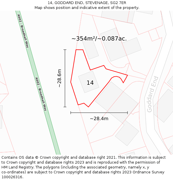 14, GODDARD END, STEVENAGE, SG2 7ER: Plot and title map