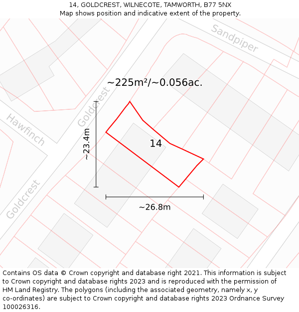 14, GOLDCREST, WILNECOTE, TAMWORTH, B77 5NX: Plot and title map