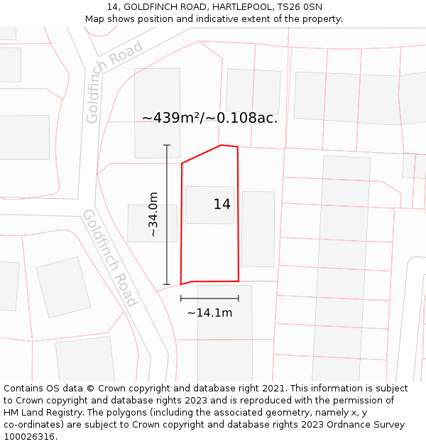 14, GOLDFINCH ROAD, HARTLEPOOL, TS26 0SN: Plot and title map