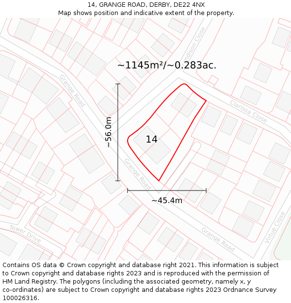 14, GRANGE ROAD, DERBY, DE22 4NX: Plot and title map