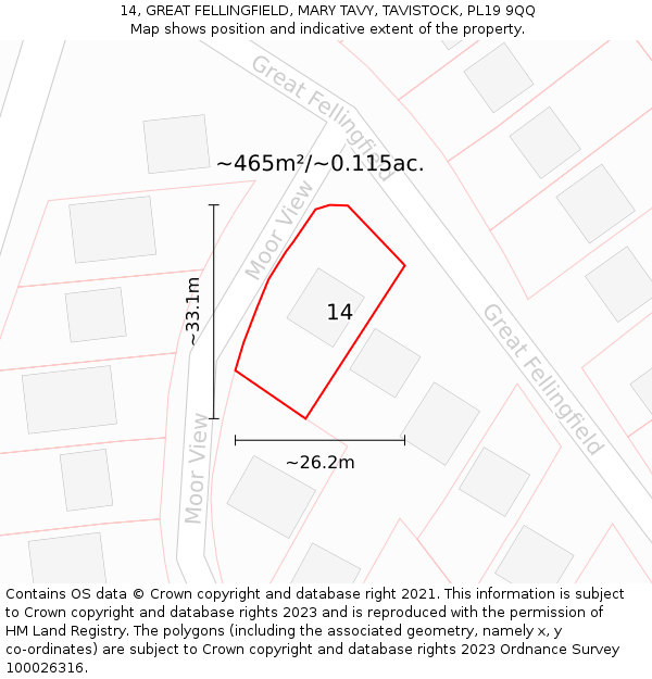 14, GREAT FELLINGFIELD, MARY TAVY, TAVISTOCK, PL19 9QQ: Plot and title map