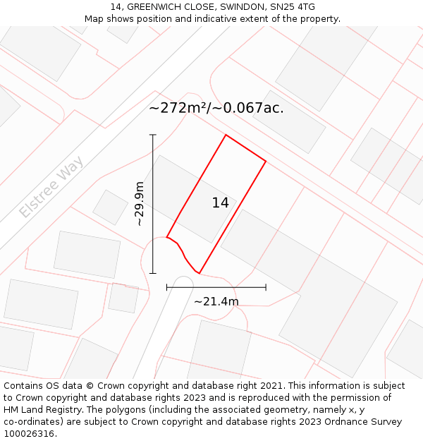 14, GREENWICH CLOSE, SWINDON, SN25 4TG: Plot and title map