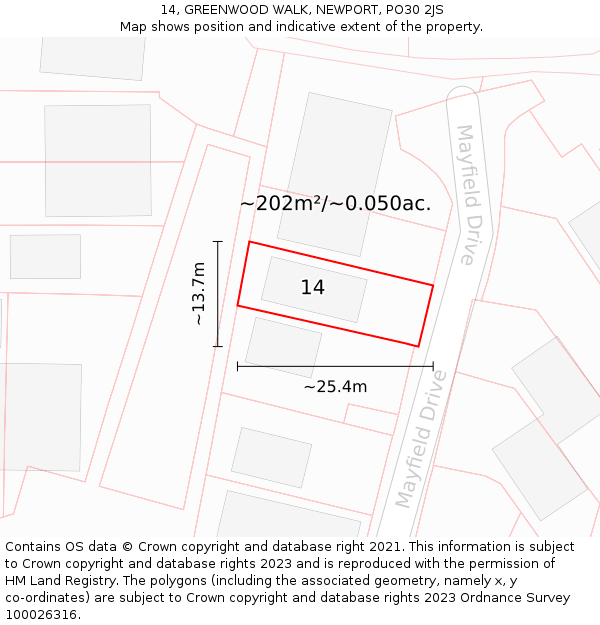 14, GREENWOOD WALK, NEWPORT, PO30 2JS: Plot and title map