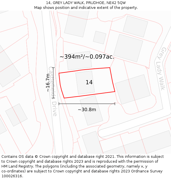 14, GREY LADY WALK, PRUDHOE, NE42 5QW: Plot and title map