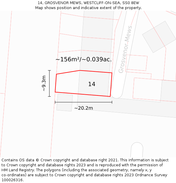 14, GROSVENOR MEWS, WESTCLIFF-ON-SEA, SS0 8EW: Plot and title map