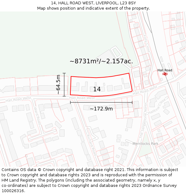 14, HALL ROAD WEST, LIVERPOOL, L23 8SY: Plot and title map