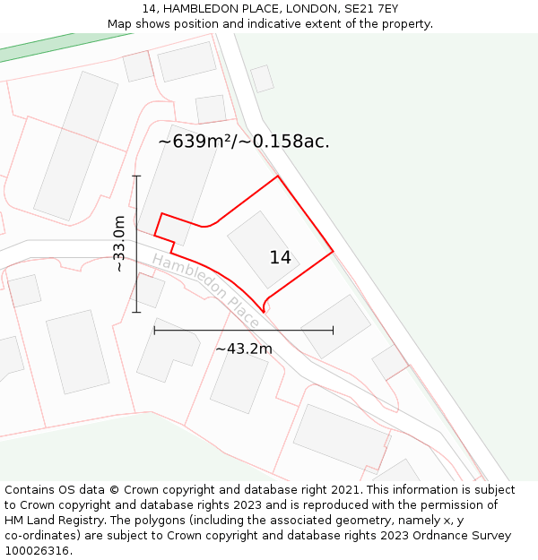 14, HAMBLEDON PLACE, LONDON, SE21 7EY: Plot and title map