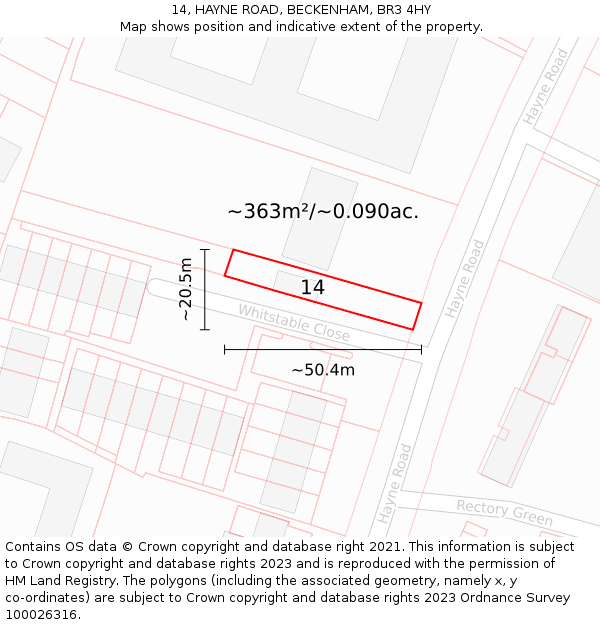 14, HAYNE ROAD, BECKENHAM, BR3 4HY: Plot and title map