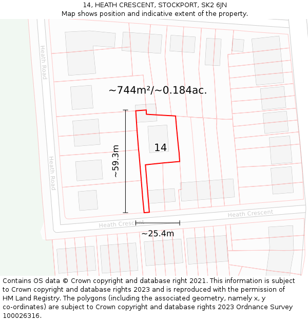 14, HEATH CRESCENT, STOCKPORT, SK2 6JN: Plot and title map