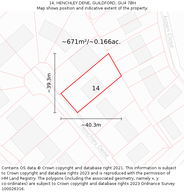 14, HENCHLEY DENE, GUILDFORD, GU4 7BH: Plot and title map