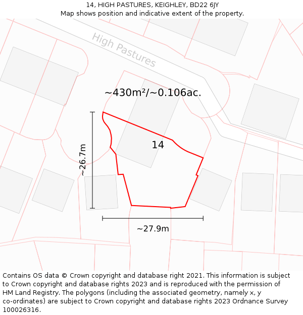 14, HIGH PASTURES, KEIGHLEY, BD22 6JY: Plot and title map