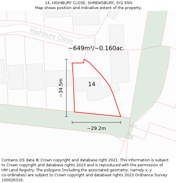 14, HIGHBURY CLOSE, SHREWSBURY, SY2 6SN: Plot and title map