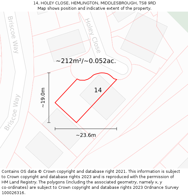 14, HOLEY CLOSE, HEMLINGTON, MIDDLESBROUGH, TS8 9RD: Plot and title map