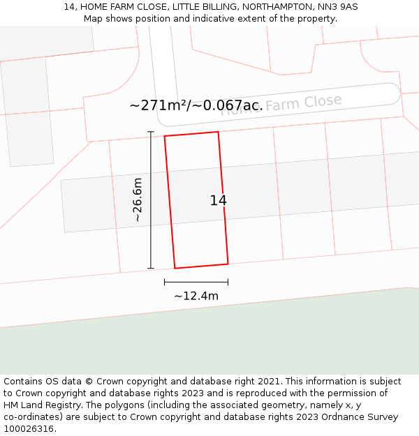 14, HOME FARM CLOSE, LITTLE BILLING, NORTHAMPTON, NN3 9AS: Plot and title map