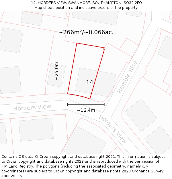 14, HORDERS VIEW, SWANMORE, SOUTHAMPTON, SO32 2FQ: Plot and title map