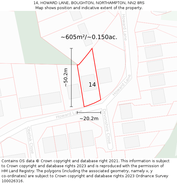 14, HOWARD LANE, BOUGHTON, NORTHAMPTON, NN2 8RS: Plot and title map