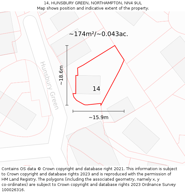 14, HUNSBURY GREEN, NORTHAMPTON, NN4 9UL: Plot and title map