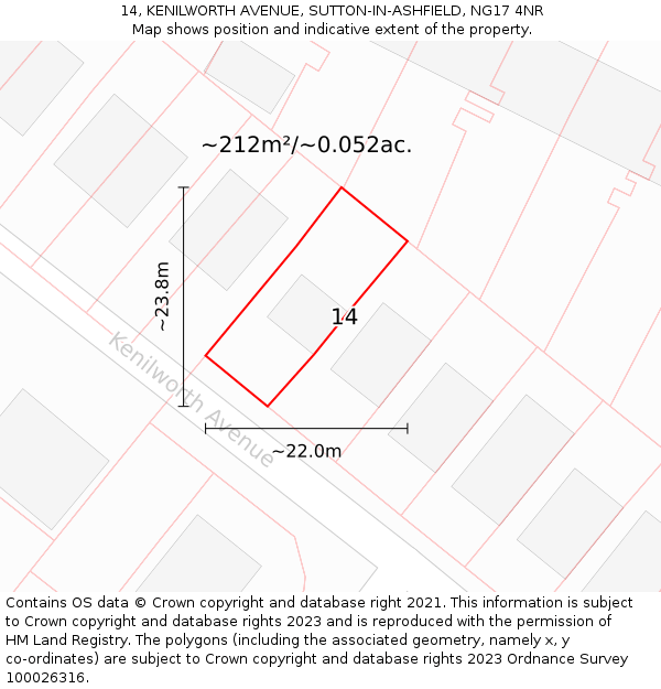 14, KENILWORTH AVENUE, SUTTON-IN-ASHFIELD, NG17 4NR: Plot and title map