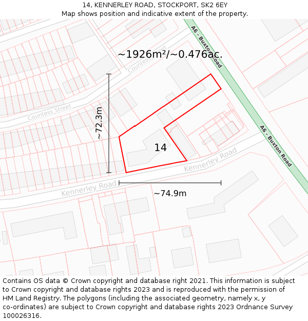 14, KENNERLEY ROAD, STOCKPORT, SK2 6EY: Plot and title map